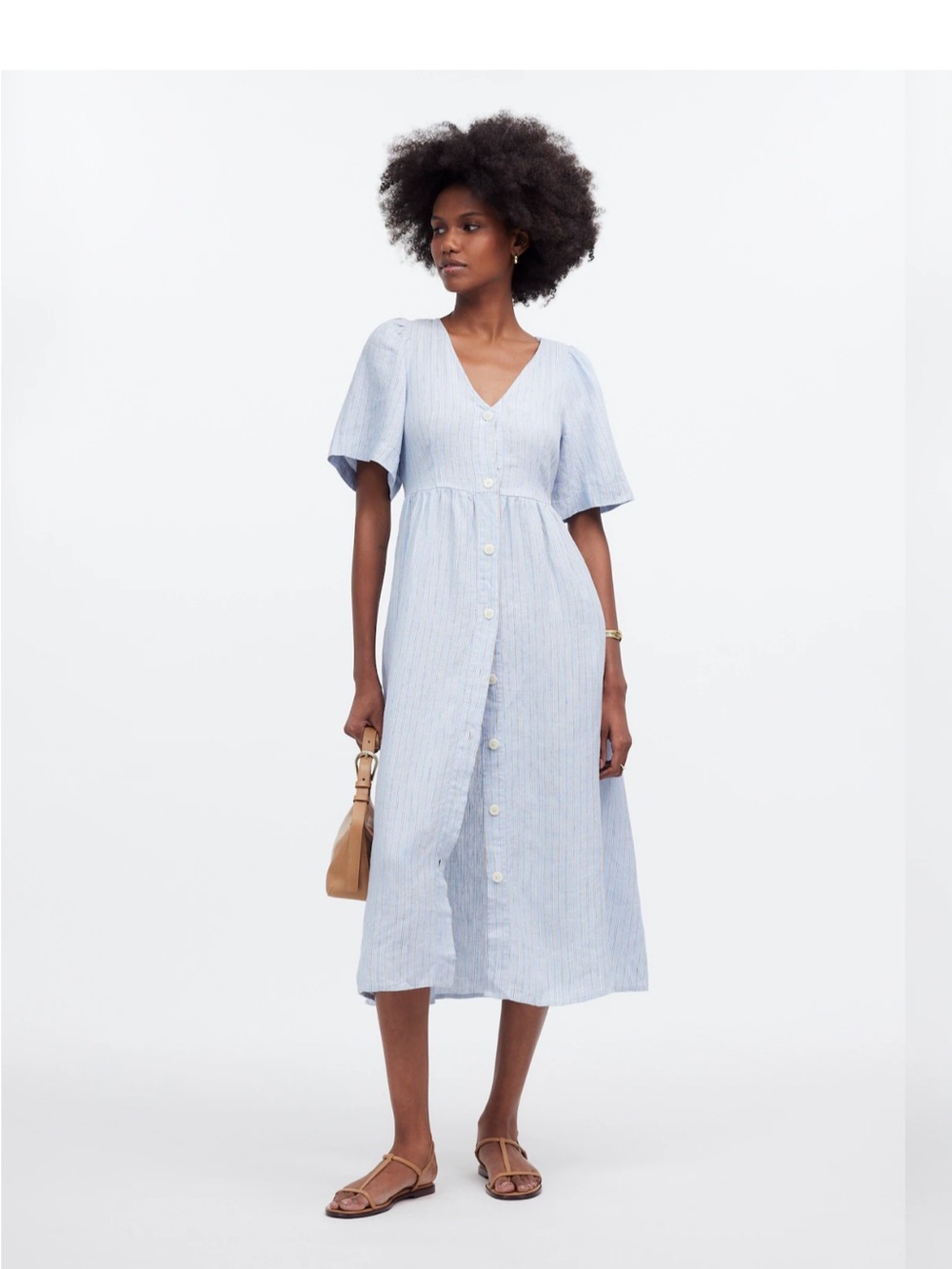Madewell Cassie Button-Front Midi Dress in Linen XL